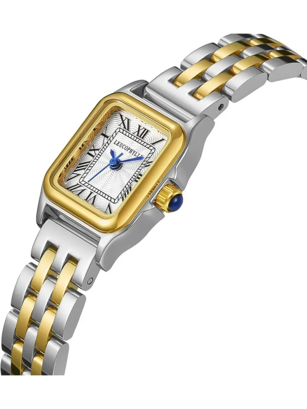 Women's Golden Silver with Golden Chain Vintage Rectangular Case Wrist Watches